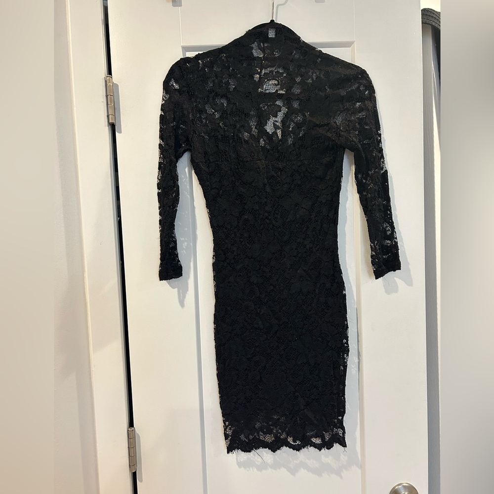 Asos Black Lace Low V Formal Sheath Dress Size 6 Holiday - Picture 5 of 5